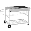 JY QAQA Grill Table for Weber 22" & 18" Original Kettle, Stand Cart for Jumbo Joe, Master-Touch, Performer Charcoal Grills with Sliding Lid Rack, Spacious Surface, Lockable Wheels for Outside