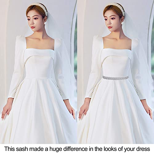 Lovful Handmade Bridal Belt, Rhinestone Wedding Dress Belts, Ribbon Crystal Sash for Women3