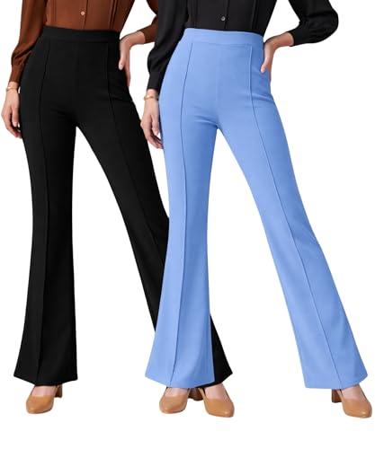 Image of Women Solid Flared Trousers Pack of 2 | High Waist Stretchable Office Pants for Women | Formal Bell Bottom Palazzo Trouser Combo