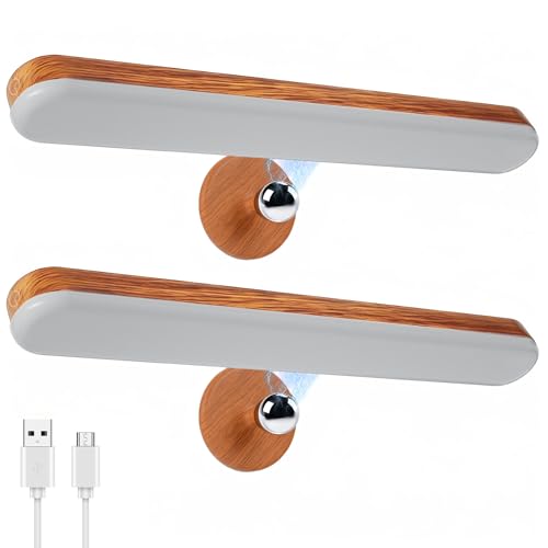 Image of Benreom 2 Pack Vanity Lights for Mirror with 4000mAh Rechargeable Battery, Touch Control Dimmable Makeup Light with 3 Color Modes, Magnetic 360 Adjustable LED Bathroom Mirror Light, Light Wood