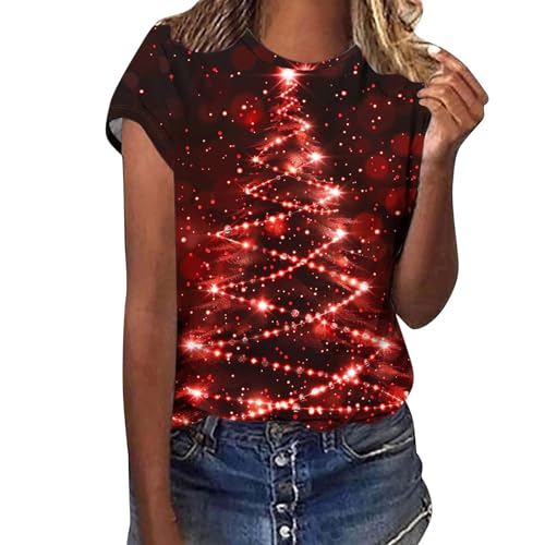 Keepink Plus Size Christmas Tops Women Light Up Xmas Tree Gr