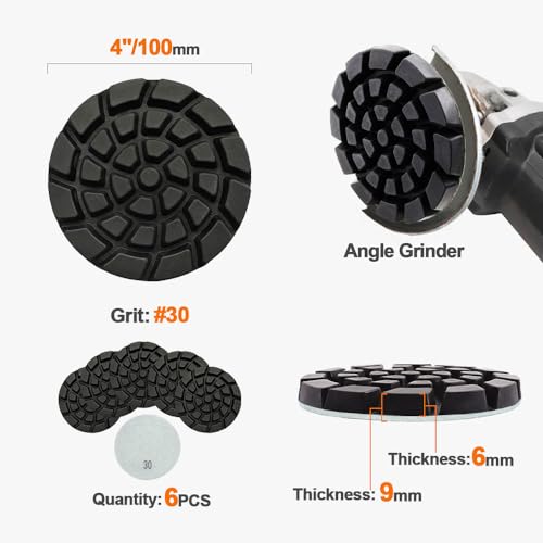 Diamond Concrete Polishing Pads - BRSCHNITT 6pcs 4 inch Grit#30 Resin Bond Renew Pads Beton Floor Renew Reparing Disk - Image 2