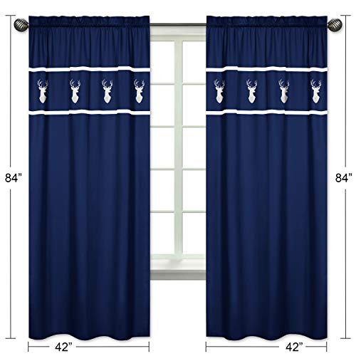 Sweet Jojo Designs Navy White Deer Boys Bedroom Decor Window Treatment Panels For Navy Blue, Mint And Grey Woodsy Collection - Set Of 2 #TOP4