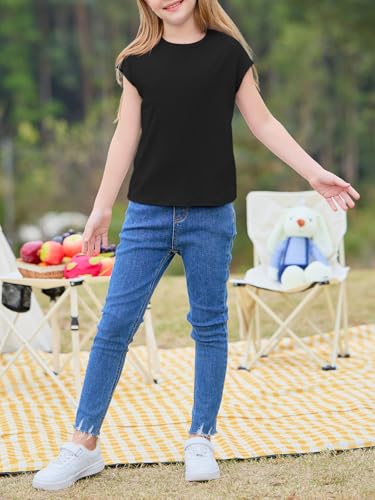 Image of Imily Bela Girls Short Sleeve T Shirts Crew Neck Cap Sleeve Tank Tops Casual Loose Summer Shirt Kids 5-14 Years