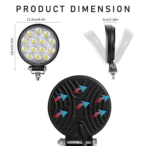 Zmoon Led Round Light Bar 2PCS 4.5" 140w 14000LM with Led Wring Harness(10ft /2 Lead), Flood Light Off Road Fog Driving Light Bar for Jeep,SUV,Truck,ATV,Boat