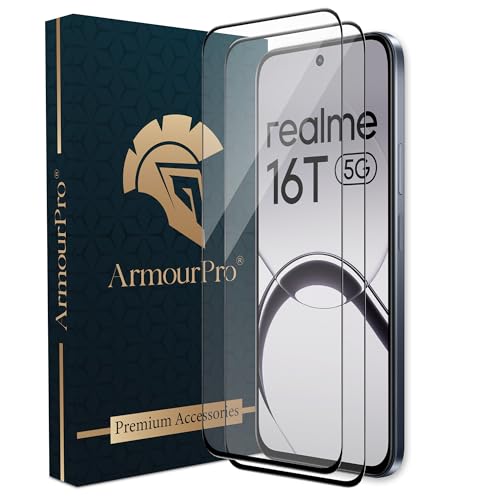 Image of ArmourPro Tempered Glass for Realme 16T - 9H Anti Scratch Screen Protector, Edge to Edge Coverage, HD Clarity, Smooth Touch, Case Friendly | Black, Pack of 2