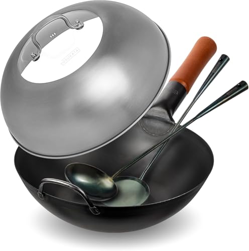 Wok de acero al carbono YOSUKATA 11.8 pulgadas con tapa miniatura 1