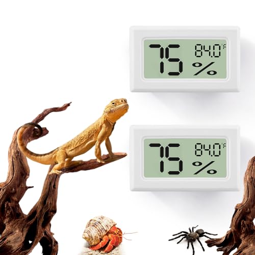 Image of Bearded Dragon Accessories, 2 PCS Rectangle Reptile Thermometer and Humidity Gauge, Reptile Tank Accessories for Jumping Spider, Leopard Gecko, Hermit Crab, Gecko, Ball Python, Lizard