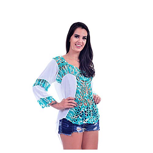 Blusa Saída De Praia Rendada Decote e Frente
