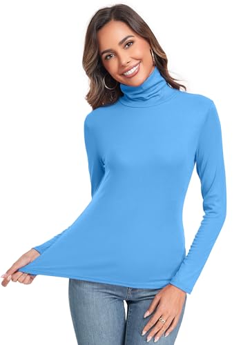 Image of Women's Long Sleeve Casual Lightweight Turtleneck Top Slim Fit Thermal Active Layer Shirts