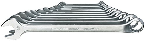 GEDORE 1 B-012 ringsteeksleutelset, gebogen, gesmeed, 10° gebogen met UD-profiel, DIN 3113 vorm B, mat verchroomd, 12-delig, 10-32 mm