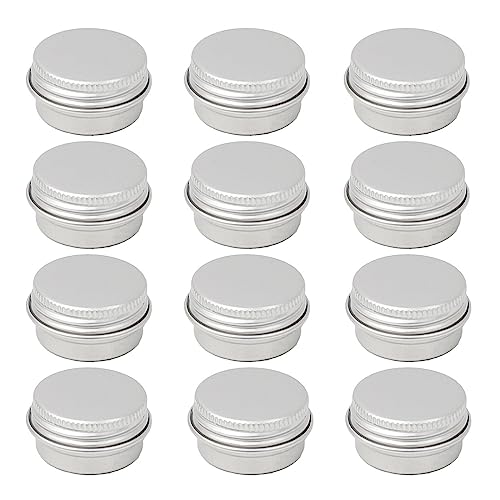 12 Pack 0.17oz Silver Aluminum Metal Tins with Lids, Round Salve Jars for Makeup, Lip Balm, Candle, Tea