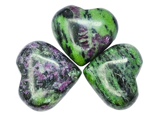 Image of Certified Ruby Zoisite Crystal Heart Palm Pebbles Stones for Anxiety Stress Relief Massage - AAA Grade Original Healing Gemstone Agate Heart Palm Stone for Yoga Meditation Spiritual