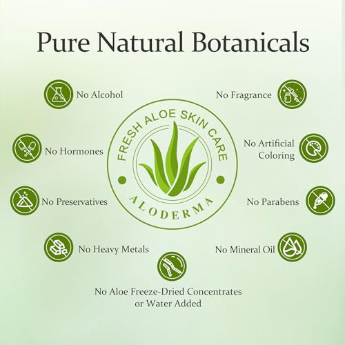 Aloderma Organic Aloe Vera Gel for Face & Body, Made within 12 Hours of Harvest, 96% Pure Aloe Vera Gel for Skin, Scalp, & Hair, Soothing Aloe Face Moisturizer, Hydrating Aloe Gel, 7oz SeEs