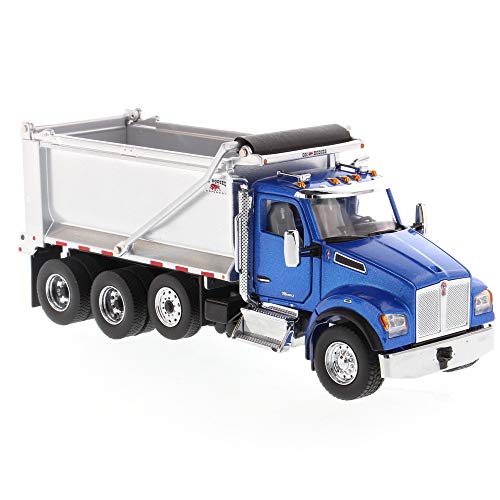 Diecast Masters KenworthT880S SFFA Dump Truck - Metallic Blue | Tandem with Pusher Axle & Interior Ox Bodies Stampede Cab 1:50 Scale Model Semi Trucks 71078