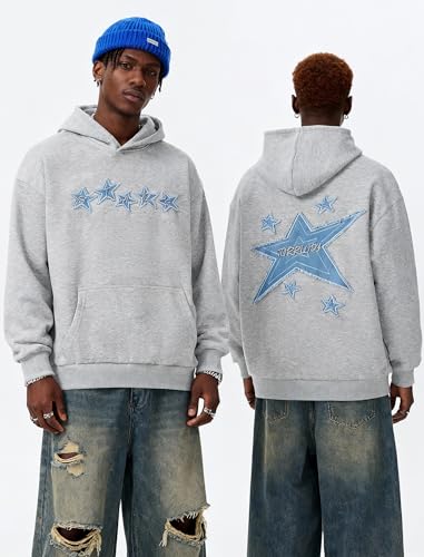 TURRLUDY Star Novelty Hoodies for Men Women Fashion Y2k Streetwear Aesthetic 90s Long Sleeve Pullover Sweatshirt Grey — view 2