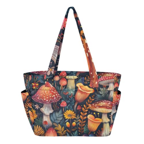 Bolsa de viaje para mujer con bolsillos organizadores y bonito diseño de flores de hongo