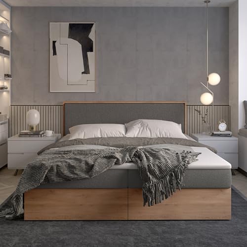 Imebel Boxspringbett 200x200 mit Bettkasten - Bett mit Matratze der Härte H4 und 2 Bettkästen - Bequemes Schlafzimmerbett - Elegantes Doppelbett für das Schlafzimmer mit großen Behältern