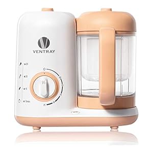 Ventray Babygrow 300 Baby Food Maker, All-in-one Baby Food Processor, Blender, Steamer, Cooker, Chop, Grind, Puree, Quick, Easy Clean,BPA-Free,Peach