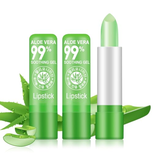 2 Piezas Lápiz Labial Aloe Vera, Bálsamo Labial Lápiz Labial con Cambio Color Temperatura Mágica, Maquillaje Labios Nutritivo Larga Duración, Juego Brillo Labios Aloe Vera Regalo de Cumpleaños (2PC)