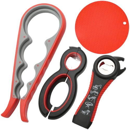 Tin Opener 4 Pack Can Opener Effortless Arthritis Jar Opener Set Multi Function Ring Pull Can Opener Aid Manual Lid Bottle Openers for Arthritic Hands The Elderly Weak Hands