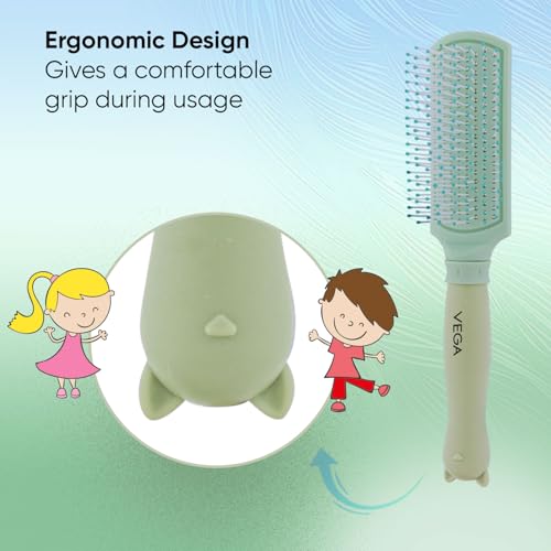 Image of VEGA Flat Hair Brush for Kids & Children, Soft Bristle Detangling Hair Brush for Smooth Hair Styling, Scalp Massage Paddle Hairbrush for Girls & Boys, Lightweight Daily Use Hair Comb (R23-FB)