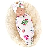 Galabloomer Newborn Receiving Blanket Headband Set Baby Flower Rose Swaddle with Big Bow
