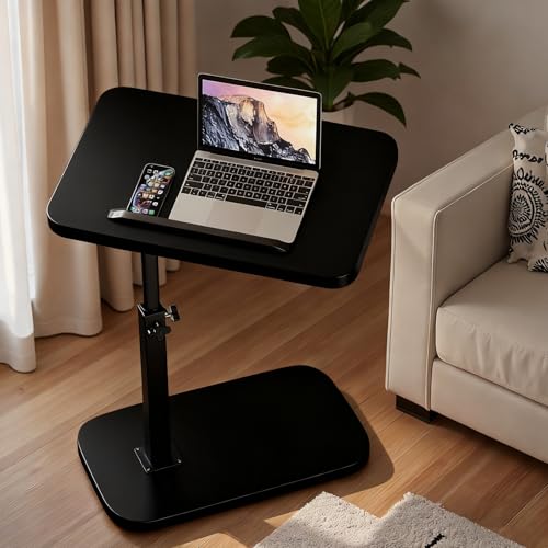 Home Side TablesEnd Table Adjustable Height 360 Swivel C Shaped Coffee Table/Laptop Table/TV Tray Table for Couch Anti-Rust Waterproof Bedside Table for Sofa/Bed/Bathtub (Black)
