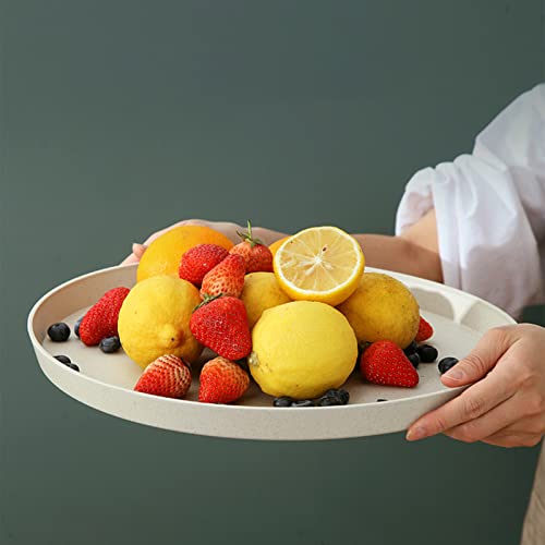 2 Pack Round Plastic Serving Tray Platter, 13 Inch Lightweight Wheat Straw Food Tray, Tea Tray For Party, Reusable Restaurant Fast Food Holder For Cup Cake Snack Fruits (Beige) #TOP4