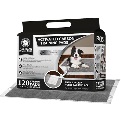 American Kennel Club Charcoal Puppy Training Pads, with Anti-Slip Adhesive Backing, Quick Dry Gel and Activated Carbon Odor Control (Charcoal, 22 x 22 - 120 Count)