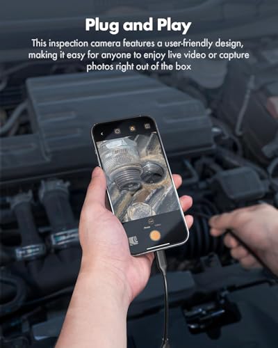 Image of Anykit Endoscope Camera with Light, 1920P HD Borescope with 8 Adjustable LED Lights, Semi-Rigid Snake Camera with Light, IP67 Waterproof Inspection Cam for iPhone & Android, 50 ft Single Lens