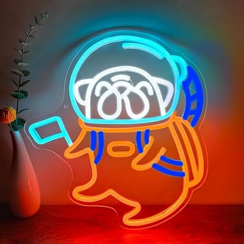 Heliwey Cute Astronaut Dog Neon Signs for Wall Decor Dimmable LED Neon Lights Spaceman Dog Sign for Bedroom Home Bar Club Man Cave Party Decorations Gifts Cover