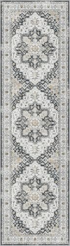 Madane Hallway Rug 3x10, Kitchen Rugs Washable Entryway Rug Vintage Kitchen Runners Non Slip Indoor Area Rug Farmhouse Carpet Runner for Bathroom Living Room Bedroom, Black