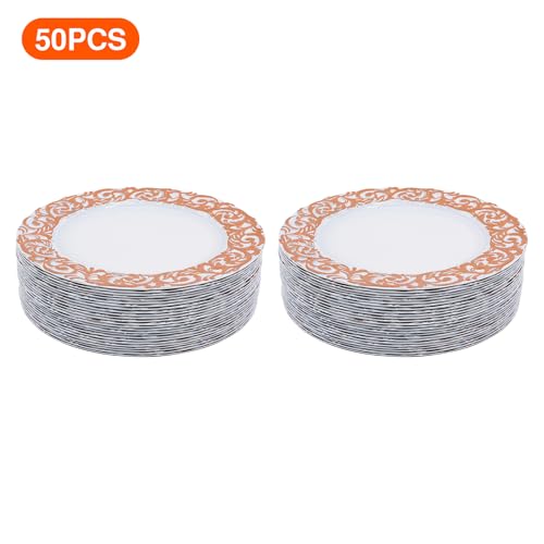 50 Platos Cargadores Redondos 13" Rosa Dorado miniatura 6