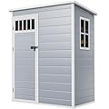 DWVO 5x3FT Outdoor Storage Shed with Fence-Style and Side Windows, Floor, Lockable Doors, Plastic Storage Shed for Backyard and Garden, Gray