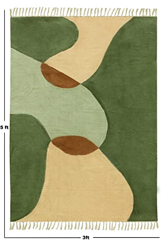 Tapis de bain bohème 1,2x2,1m en coton tissé à plat imprimé main pour chambre - 3