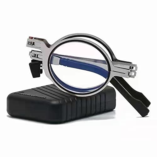 FLOWERFACEDFOX Ultra Light Screwless Foldable Anti-Blue Light Reading Glasses, Folding Portable Reading Glasses for Men Women (Round, 3, multiplier_x)