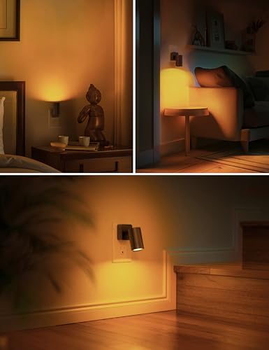 Image of L LOHAS LED Night Lights Plug into Wall, [2-Pack] Rotatable Night Lights | Dusk to Dawn Sensor, 0-100 LM Brightness Adjustable,2000K Amber Nightlight for Adults Bathroom Hallway Stairs