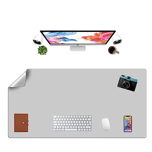 Tapis de souris bureau ordinateur sous-main grand format cuir gris clair