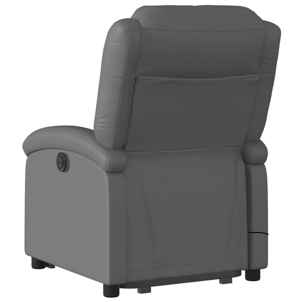 Sillón elevador reclinable con masaje de 6 puntos, color gris, piel sintética, función de elevación eléctrica y vibración, estructura estable de madera y metal, asiento cómodo