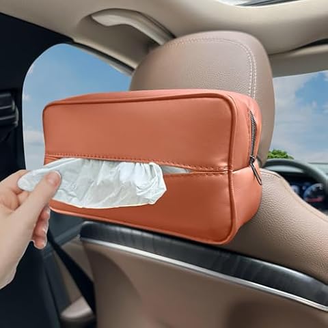 Witaxima Large Car Tissue Holder for 120 Standard Tissues, Premium PU Leather Tissue Holder in Car Backseat Rectangular, Napkin Holder for Car Fits for Kleenex Tissues Box Daily Use (Orange) Cover