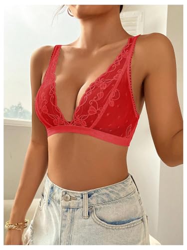 Image of SOLY HUX Women's Lace Bras Deep V Neck Wireless Bra Comfort Everyday Bralette
