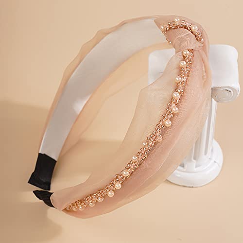 Wiwpar Beaded Knotted Headbands For Women Fashion Cute Bead Knot Headband Head Bands Boho Hair Accessories (Khaki) #TOP4