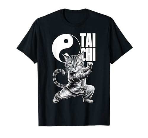 Kawaii Cat Tai Chi Yin & Yang T-Shirt, Small, Black