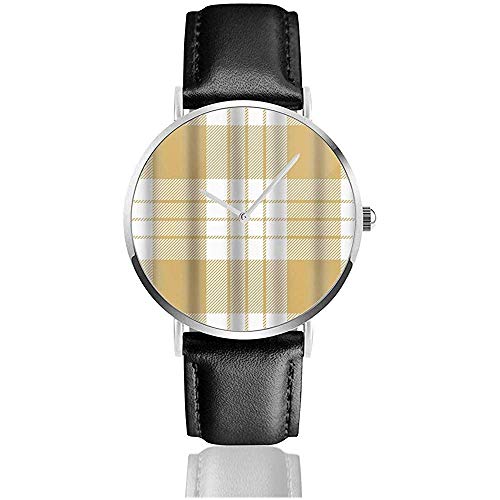 Preisvergleich Produktbild Check Plaid Gelbweiß Beauty Damenuhr Armbanduhren Lederarmbanduhr