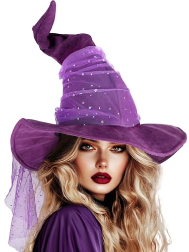 Ibeauti Wizard Hat for Adult Halloween Costume Witch Hat Cosplay Accessory (Purple Mesh)