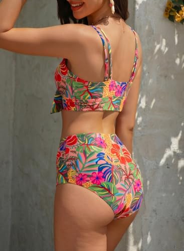 Herseas Swim Suits for Women 2026 Fashion Flora Print Bikini Set Knotted Front Support Swimsuit High Rise Summer Beach Resort Wear Cut Out Bathing Suit Tropical Animal Print​ Medium — view 2