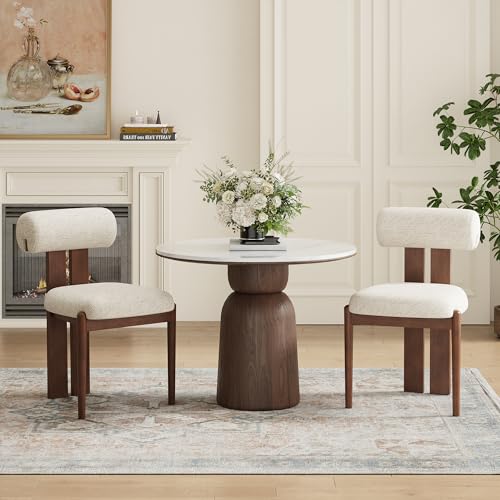 MALOL Modern Wooden Dining Chairs Set of 2, Upholstered Fabric Kitchen Chairs with Sculptural Backrest, Mid-Century Farmhouse Dining Room Chairs with Solid Wood Legs, Beige