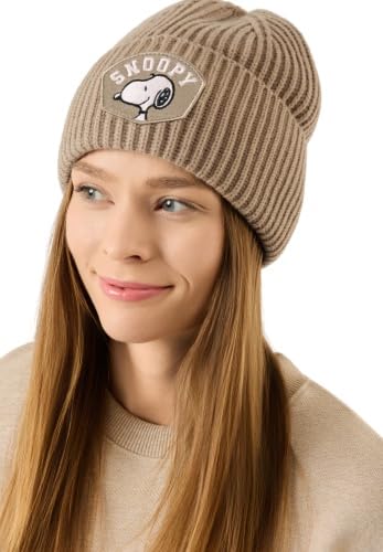 CODELLO X Peanuts Strickmütze mit Snoopy-Patch, Braun