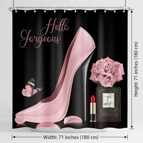 Rideau de douche talons hauts déco de salle de bain chic cœur polyester imperméable - 7